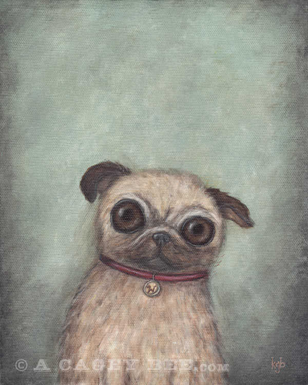 Pug art print - a reproduction of the original pug painting by Kris Brownlee